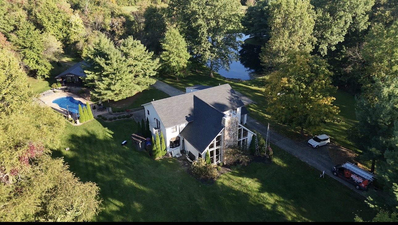 Shelter King Roofing completed roofing project aerial view